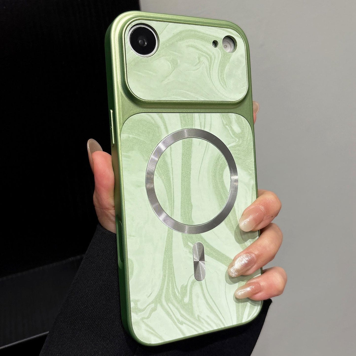 For iPhone Air Water Ripple PC Magnetic Vegan Leather Phone Case(Green)