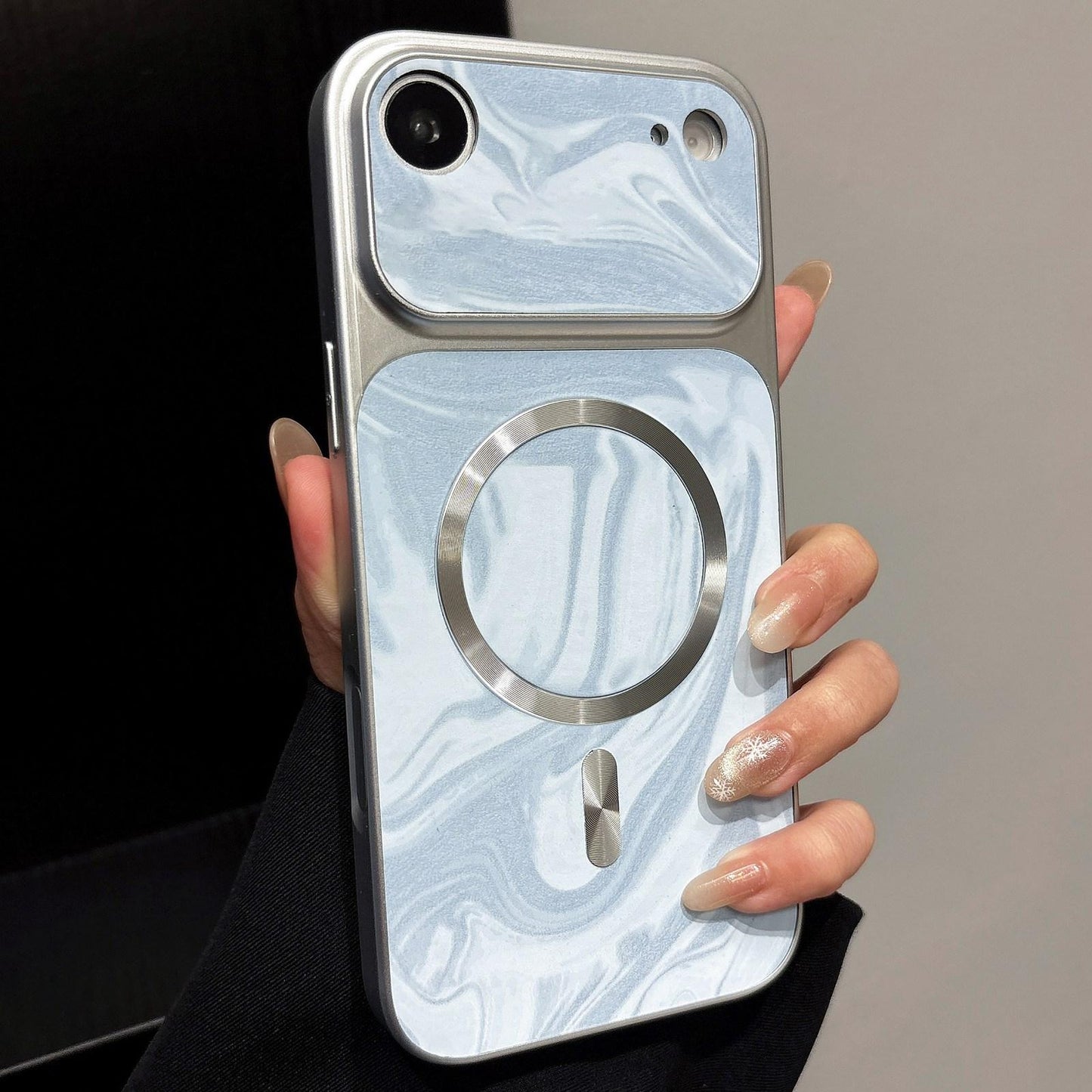 For iPhone Air Water Ripple PC Magnetic Vegan Leather Phone Case(Blue)