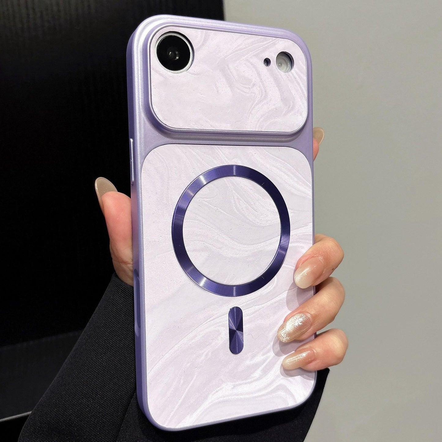 For iPhone Air Water Ripple PC Magnetic Vegan Leather Phone Case(Purple)