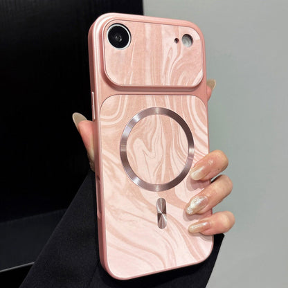 For iPhone Air Water Ripple PC Magnetic Vegan Leather Phone Case(Pink)