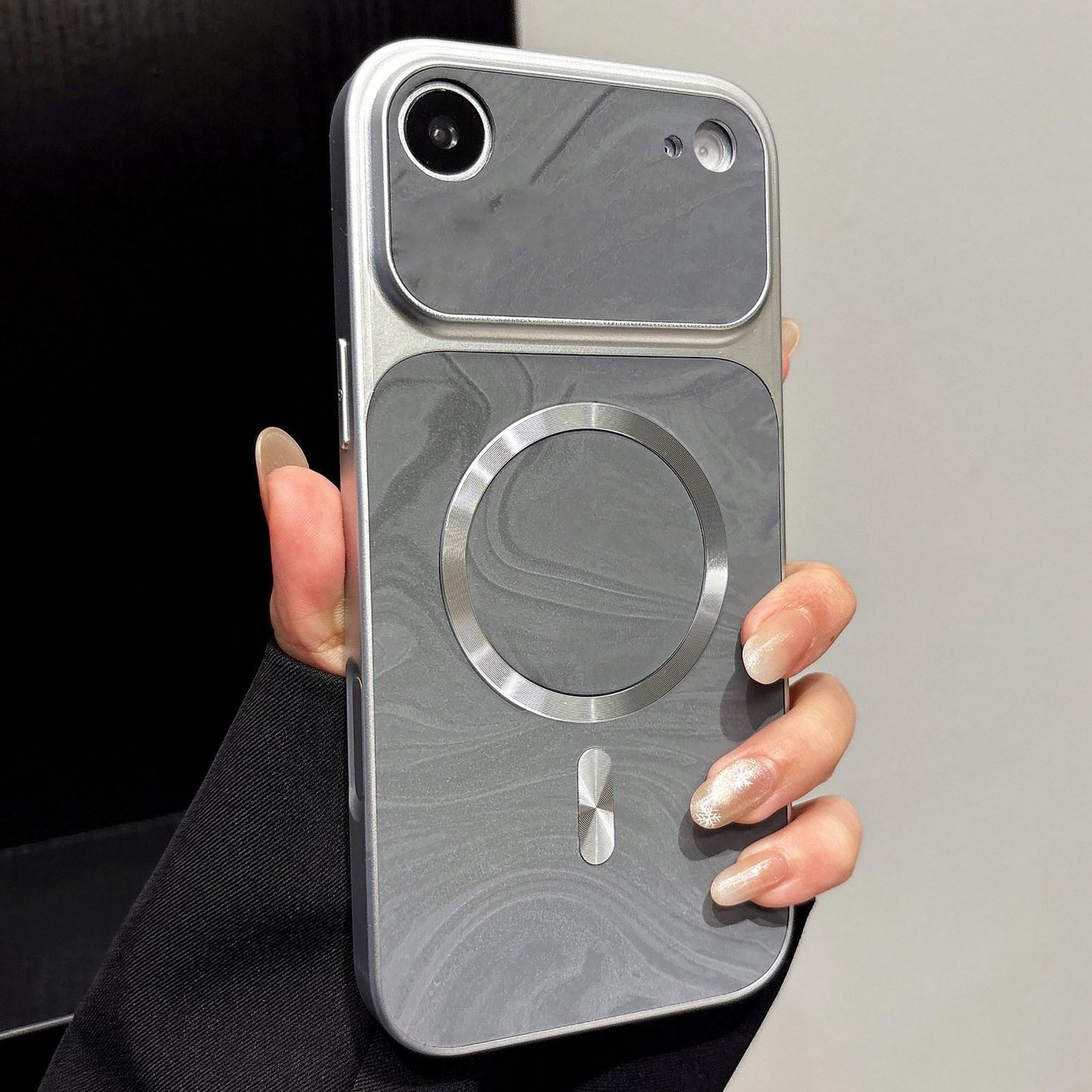 For iPhone Air Water Ripple PC Magnetic Vegan Leather Phone Case(Silver)