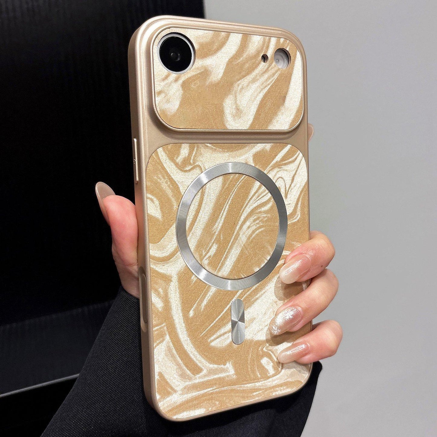 For iPhone Air Water Ripple PC Magnetic Vegan Leather Phone Case(Gold)