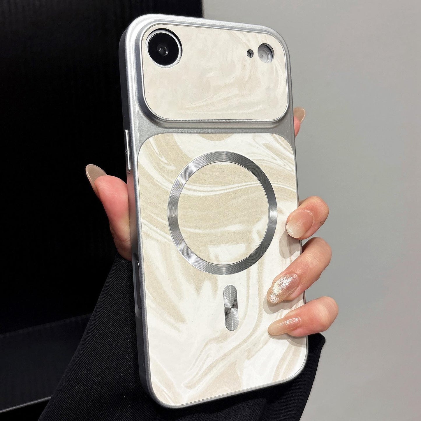 For iPhone Air Water Ripple PC Magnetic Vegan Leather Phone Case(White)
