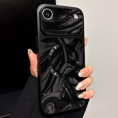 For iPhone Air Water Ripple PC Magnetic Vegan Leather Phone Case(Black)