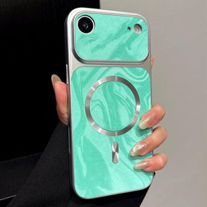 For iPhone Air Water Ripple PC Magnetic Vegan Leather Phone Case(Cyan)