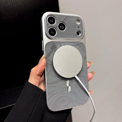 For iPhone 15 Plus Water Ripple PC Magnetic Vegan Leather Phone Case(Cyan)