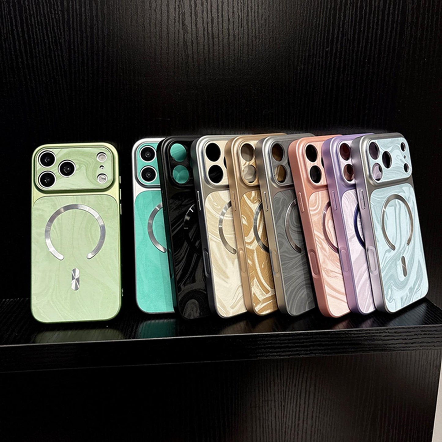 For iPhone 14 Pro Water Ripple PC Magnetic Vegan Leather Phone Case(Silver)