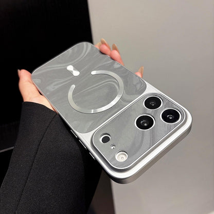 For iPhone 18 Water Ripple PC Magnetic Vegan Leather Phone Case(Silver)