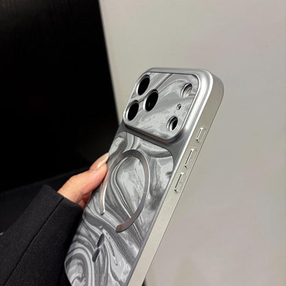 For iPhone 15 Water Ripple PC Magnetic Vegan Leather Phone Case(Pink)