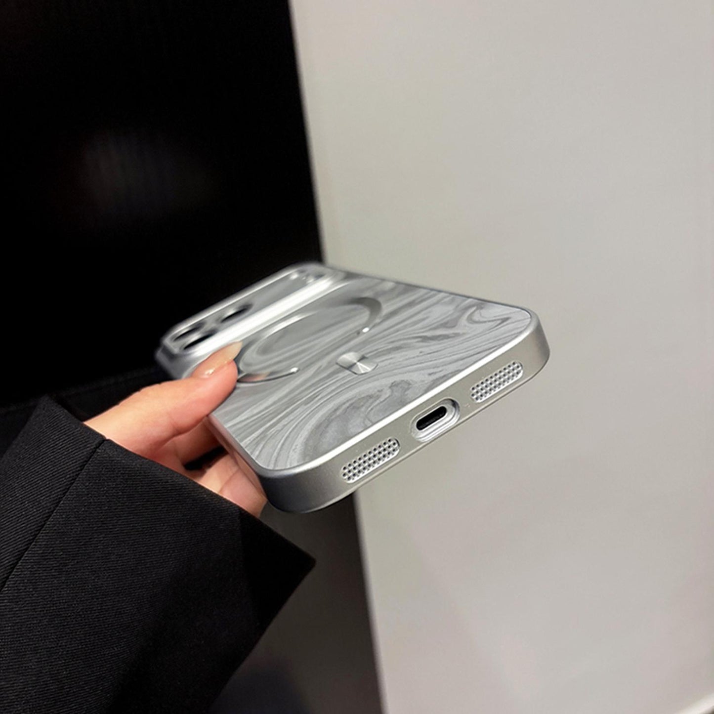 For iPhone 18 Pro Water Ripple PC Magnetic Vegan Leather Phone Case(Pink)