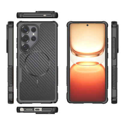 For Galaxy S25 Ultra 5G Rugged Carbon Fiber Texture Airbag Shockproof Magnetic Phone Case(Black)