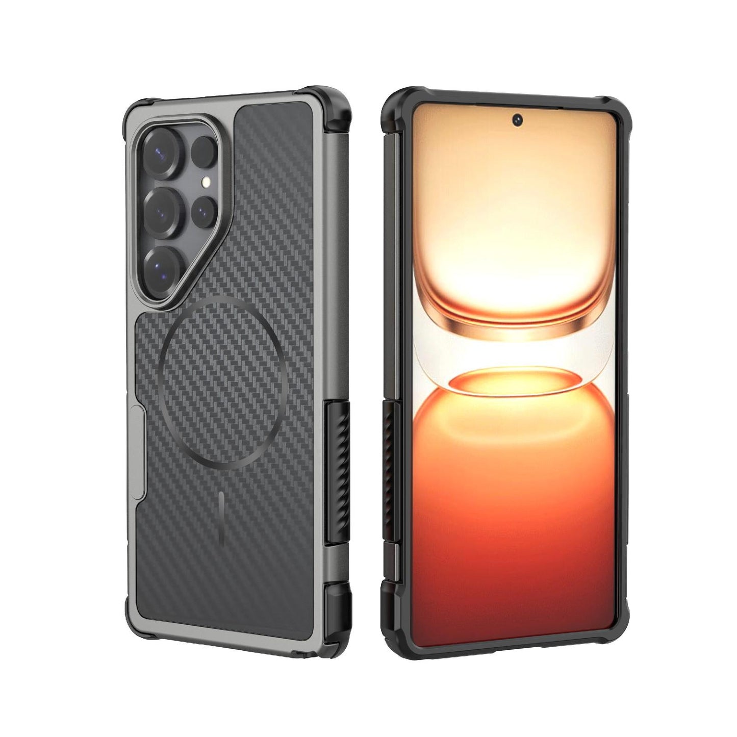 For Galaxy S25 Ultra 5G Rugged Carbon Fiber Texture Airbag Shockproof Magnetic Phone Case(Gray)