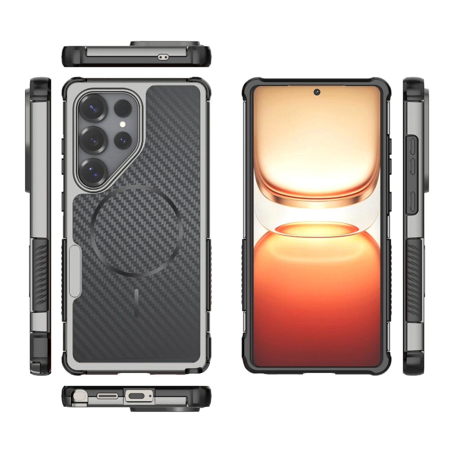 For Galaxy S25 Ultra 5G Rugged Carbon Fiber Texture Airbag Shockproof Magnetic Phone Case(Gray)