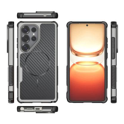 For Galaxy S25 Ultra 5G Rugged Carbon Fiber Texture Airbag Shockproof Magnetic Phone Case(Gray)