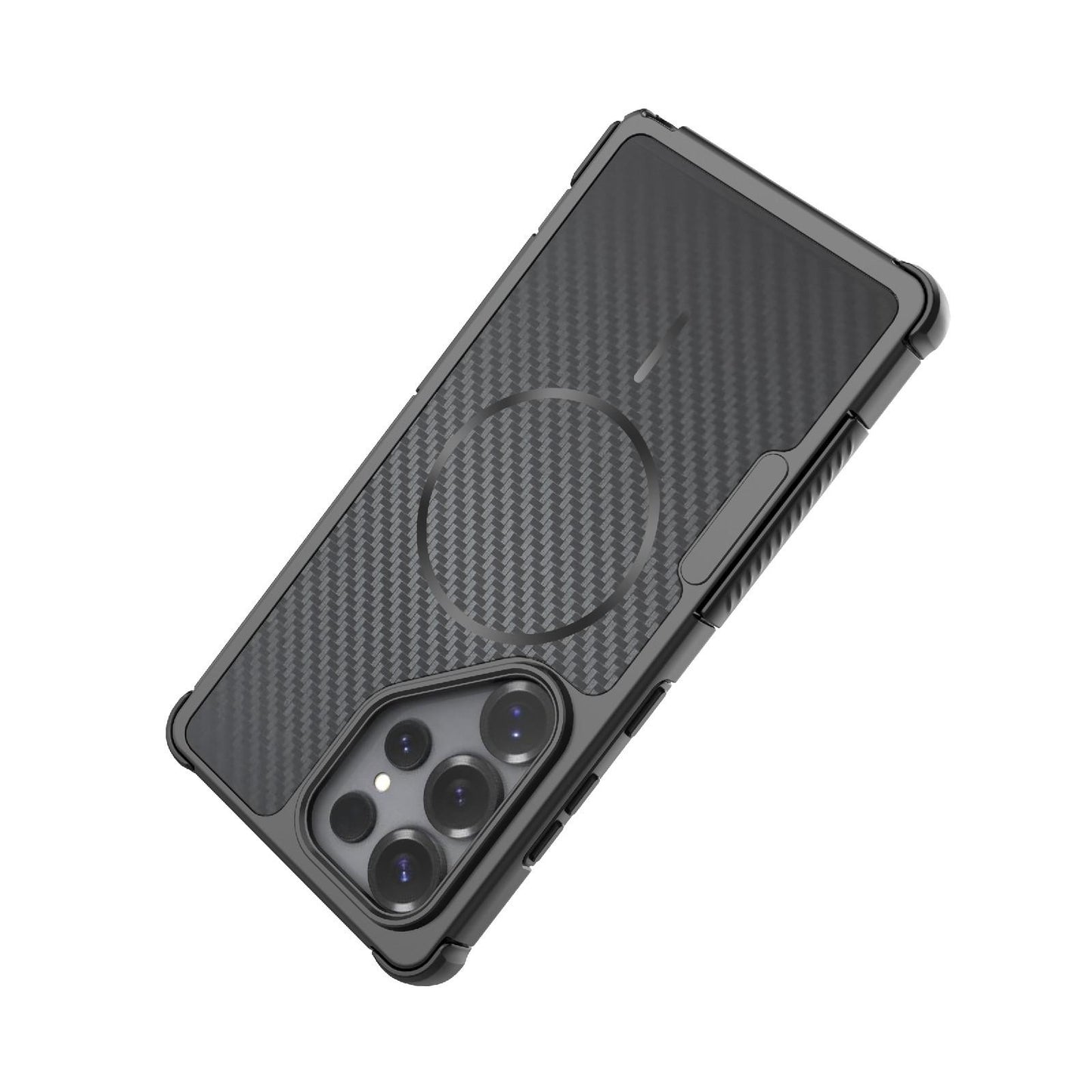 For Galaxy S25 Ultra 5G Rugged Carbon Fiber Texture Airbag Shockproof Magnetic Phone Case(Gray)