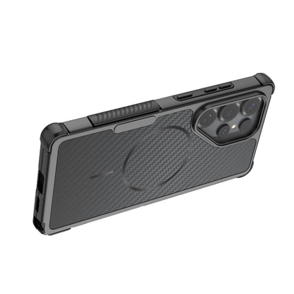 For Galaxy S25 Ultra 5G Rugged Carbon Fiber Texture Airbag Shockproof Magnetic Phone Case(Gray)