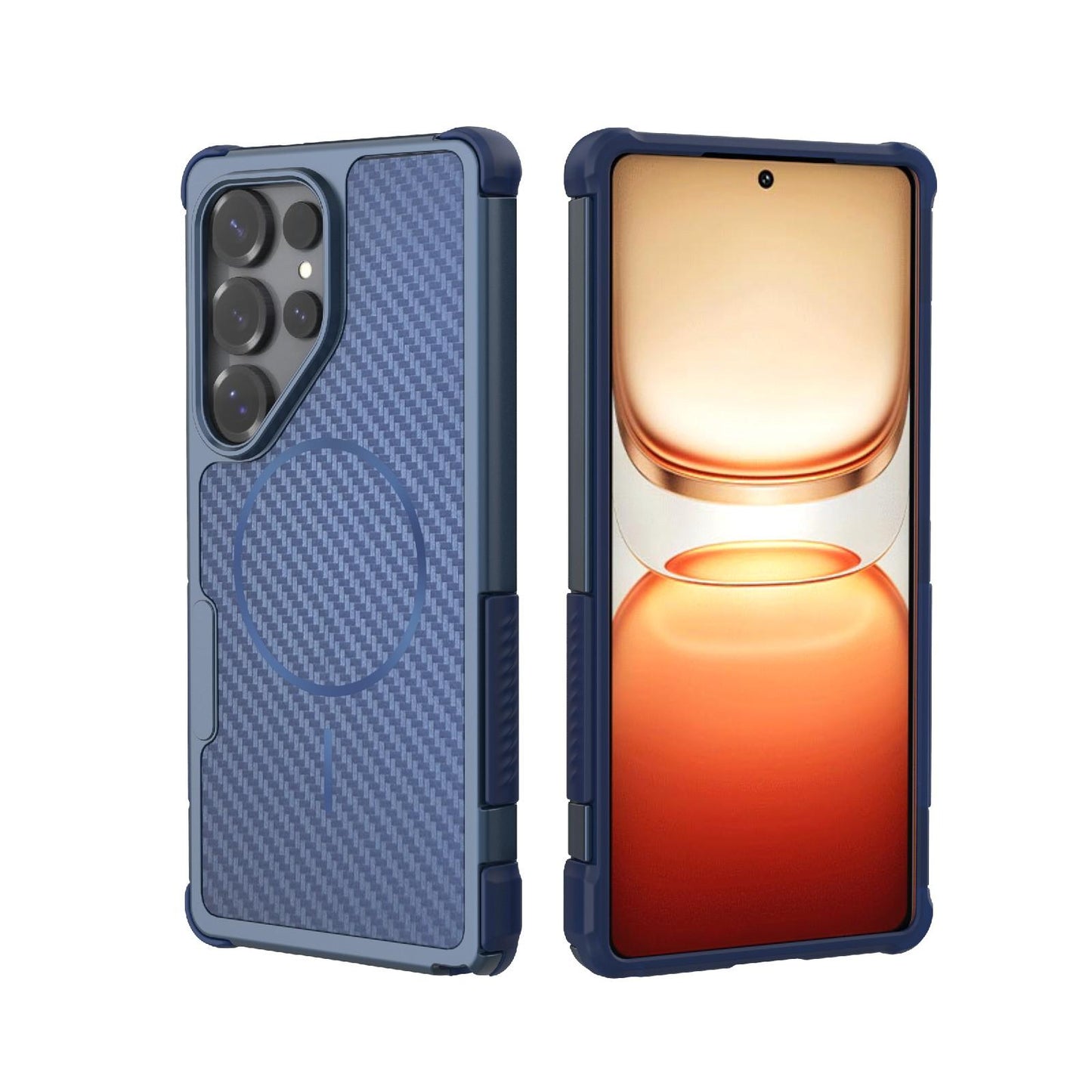 For Galaxy S25 Ultra 5G Rugged Carbon Fiber Texture Airbag Shockproof Magnetic Phone Case(Blue)