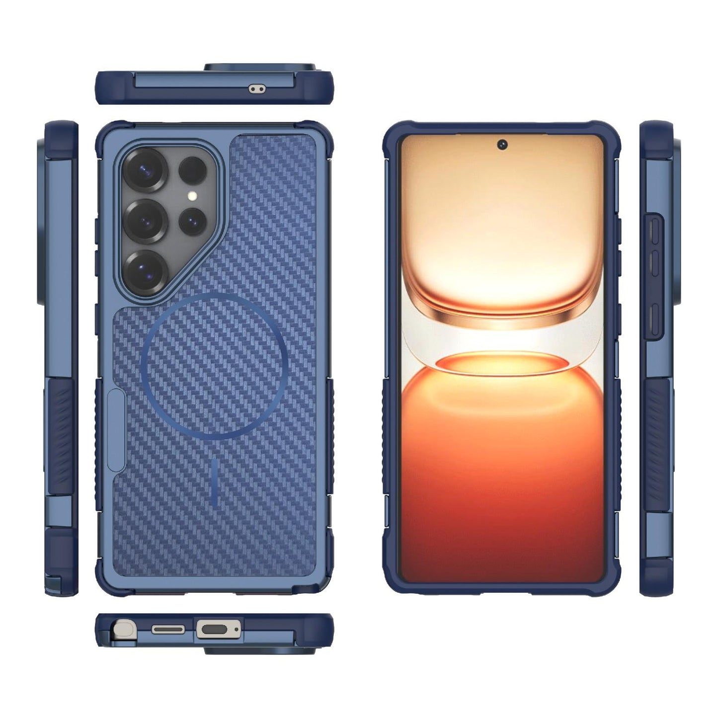 For Galaxy S25 Ultra 5G Rugged Carbon Fiber Texture Airbag Shockproof Magnetic Phone Case(Blue)