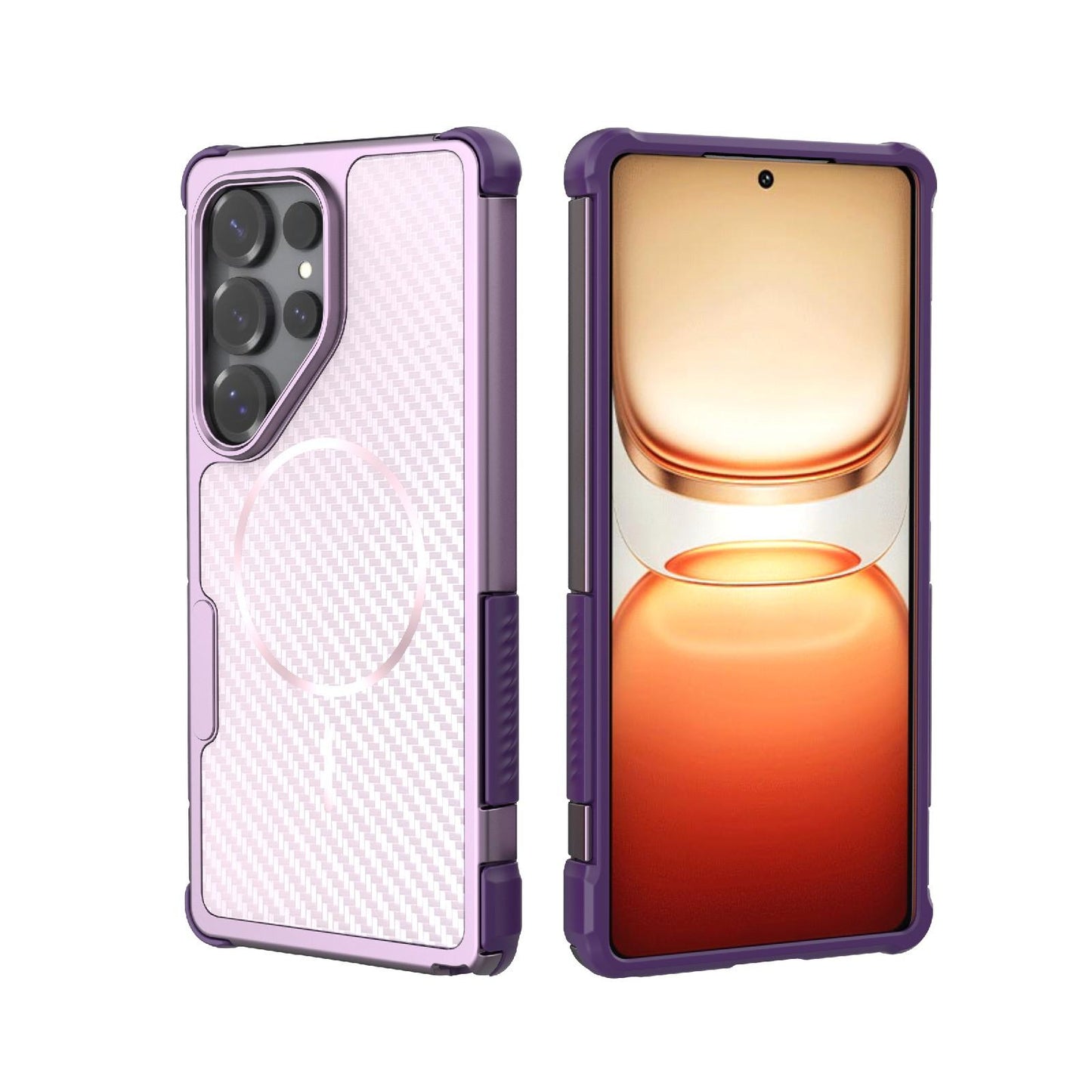 For Galaxy S25 Ultra 5G Rugged Carbon Fiber Texture Airbag Shockproof Magnetic Phone Case(Purple)