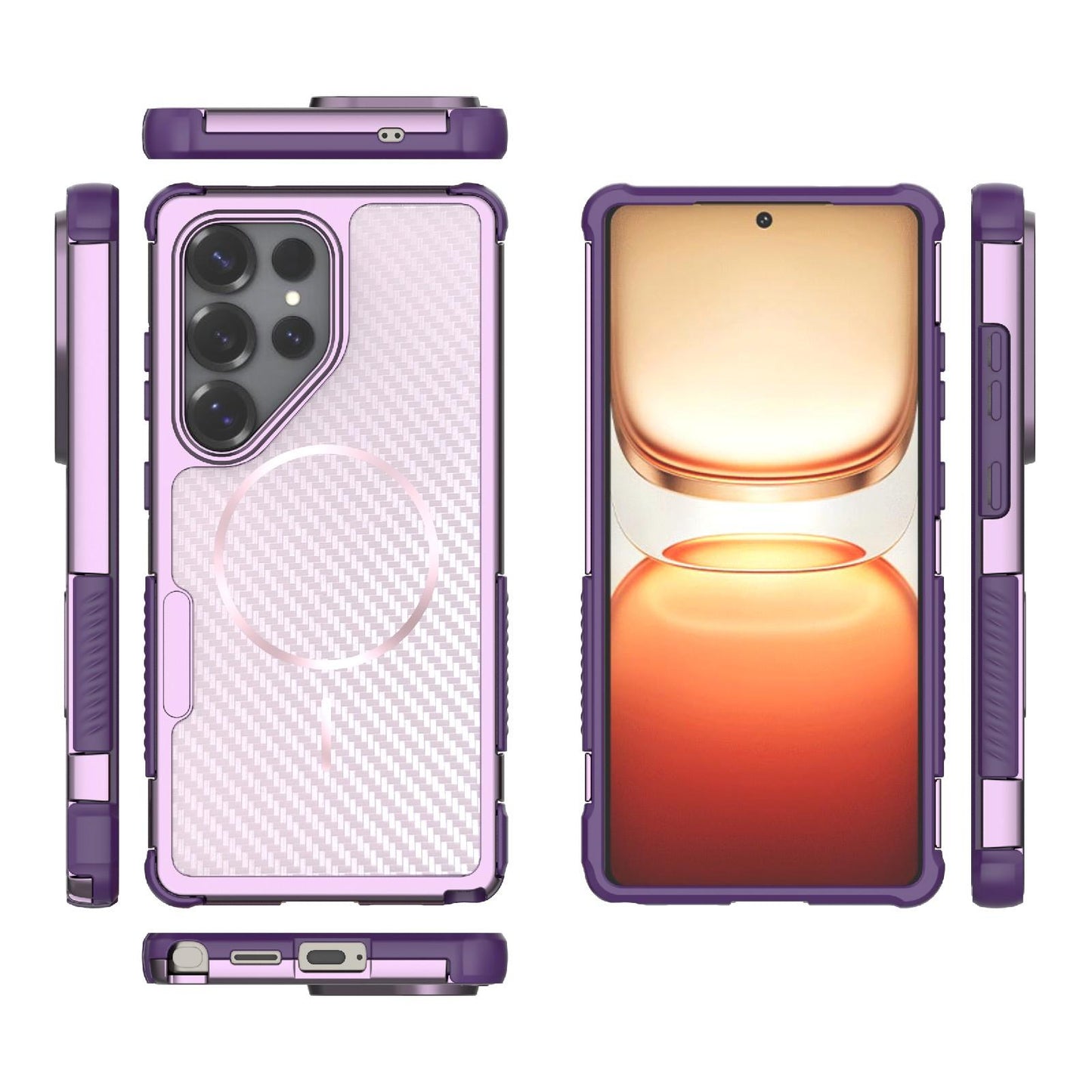 For Galaxy S25 Ultra 5G Rugged Carbon Fiber Texture Airbag Shockproof Magnetic Phone Case(Purple)