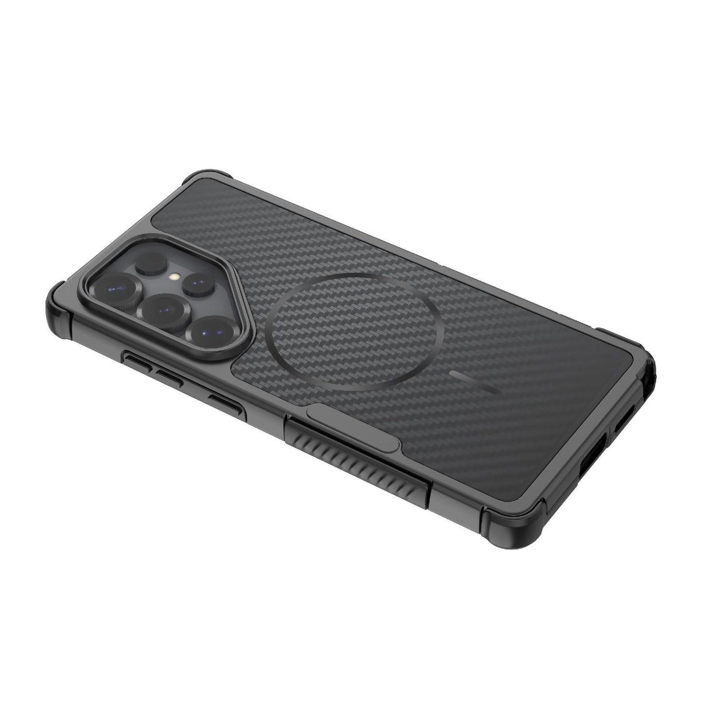 For Galaxy S25 Ultra 5G Rugged Carbon Fiber Texture Airbag Shockproof Magnetic Phone Case(Purple)
