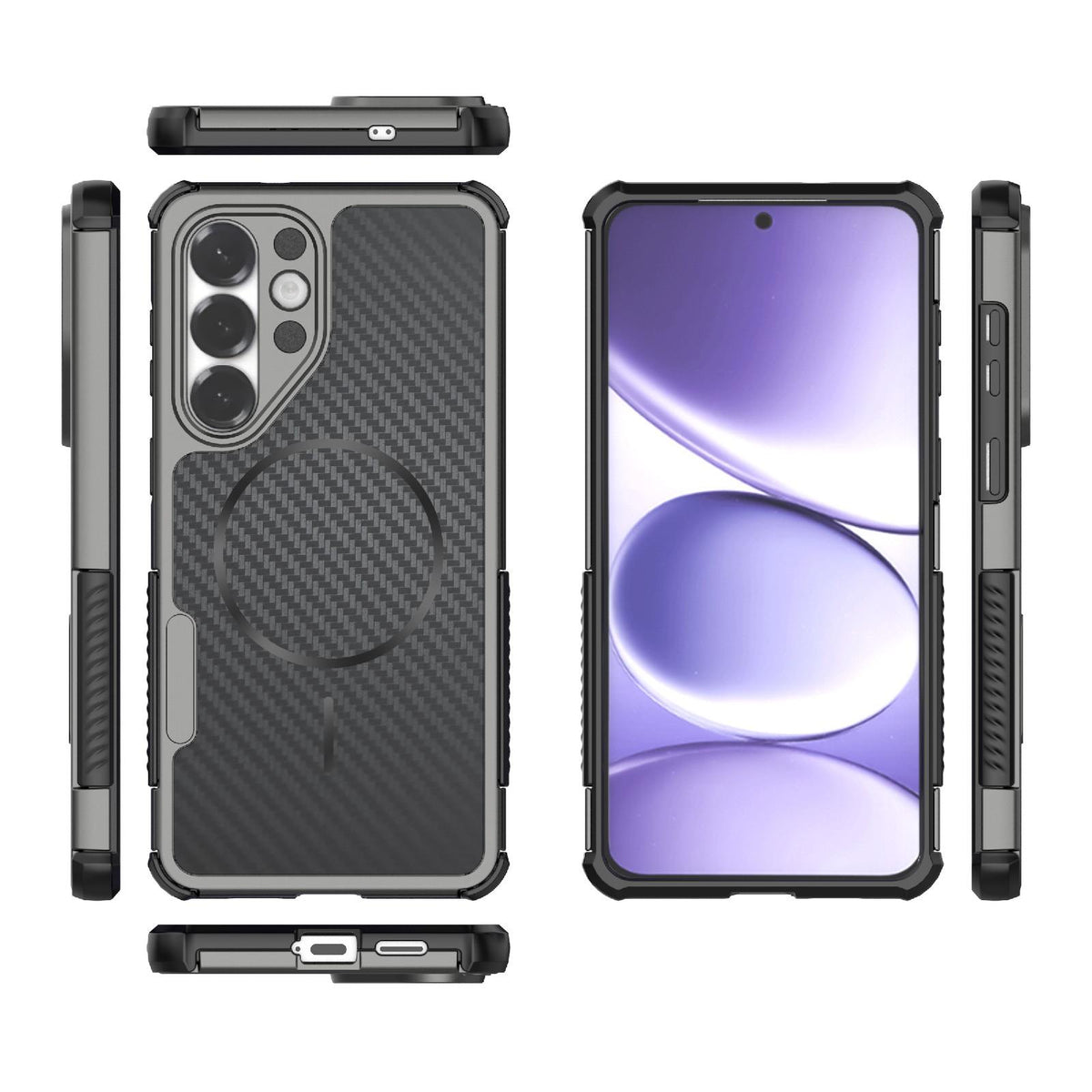 For Galaxy S26+ 5G Rugged Carbon Fiber Texture Airbag Shockproof Magnetic Phone Case - Gray - EDA010016102B