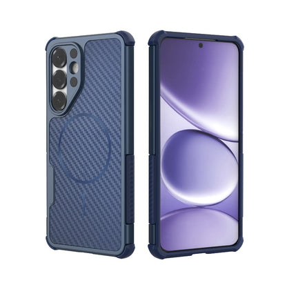 For Galaxy S26+ 5G Rugged Carbon Fiber Texture Airbag Shockproof Magnetic Phone Case(Blue)