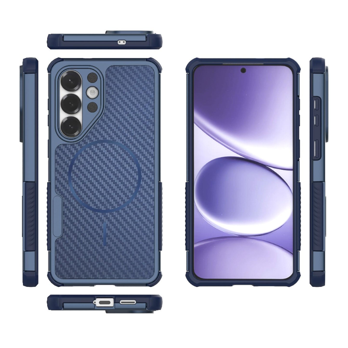 For Galaxy S26+ 5G Rugged Carbon Fiber Texture Airbag Shockproof Magnetic Phone Case(Blue)