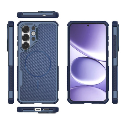 For Galaxy S26+ 5G Rugged Carbon Fiber Texture Airbag Shockproof Magnetic Phone Case(Blue)