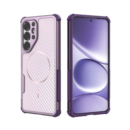 For Galaxy S26+ 5G Rugged Carbon Fiber Texture Airbag Shockproof Magnetic Phone Case(Purple)