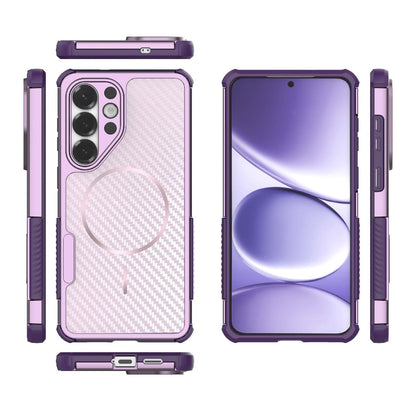 For Galaxy S26+ 5G Rugged Carbon Fiber Texture Airbag Shockproof Magnetic Phone Case(Purple)