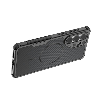 For Galaxy S26+ 5G Rugged Carbon Fiber Texture Airbag Shockproof Magnetic Phone Case(Purple)