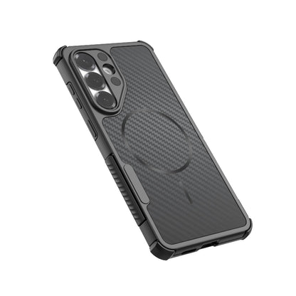 For Galaxy S26+ 5G Rugged Carbon Fiber Texture Airbag Shockproof Magnetic Phone Case(Purple)