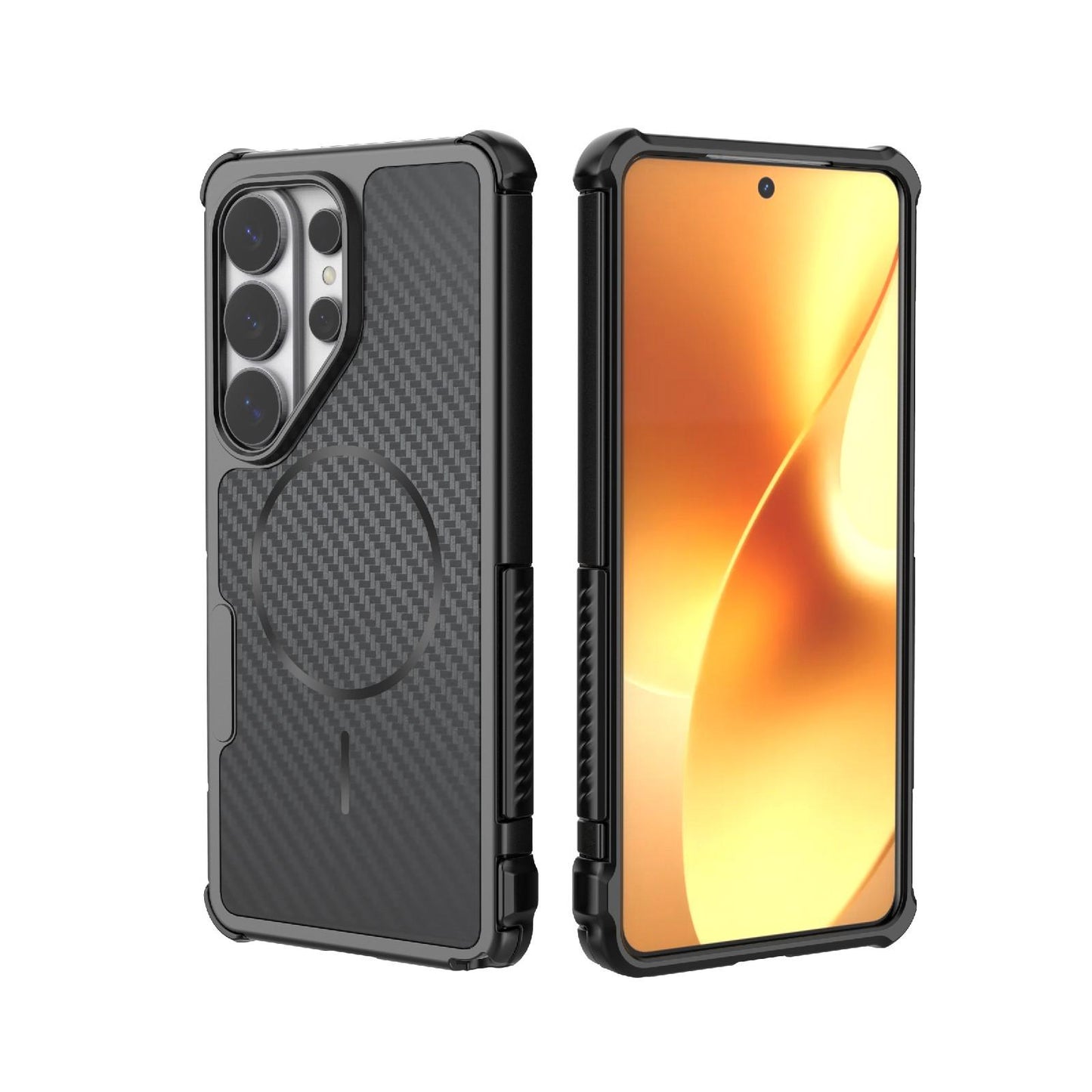 For Galaxy S26 Ultra 5G Rugged Carbon Fiber Texture Airbag Shockproof Magnetic Phone Case(Black)