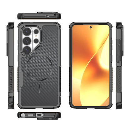 For Galaxy S26 Ultra 5G Rugged Carbon Fiber Texture Airbag Shockproof Magnetic Phone Case(Black)