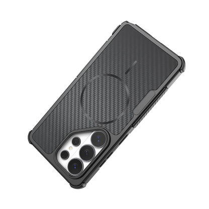 For Galaxy S26 Ultra 5G Rugged Carbon Fiber Texture Airbag Shockproof Magnetic Phone Case(Black)