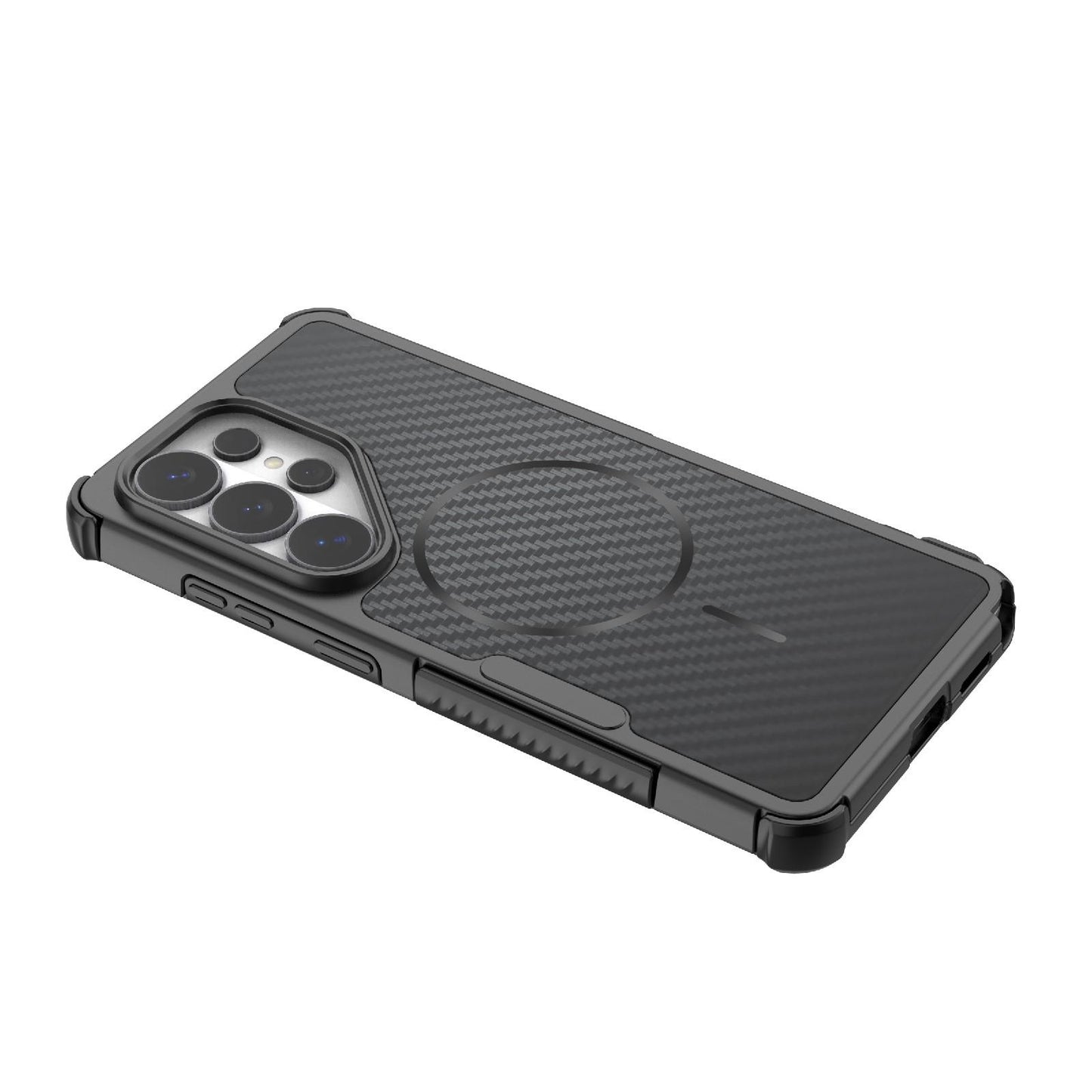 For Galaxy S26 Ultra 5G Rugged Carbon Fiber Texture Airbag Shockproof Magnetic Phone Case(Black)