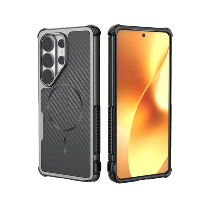 For Galaxy S26 Ultra 5G Rugged Carbon Fiber Texture Airbag Shockproof Magnetic Phone Case(Gray)