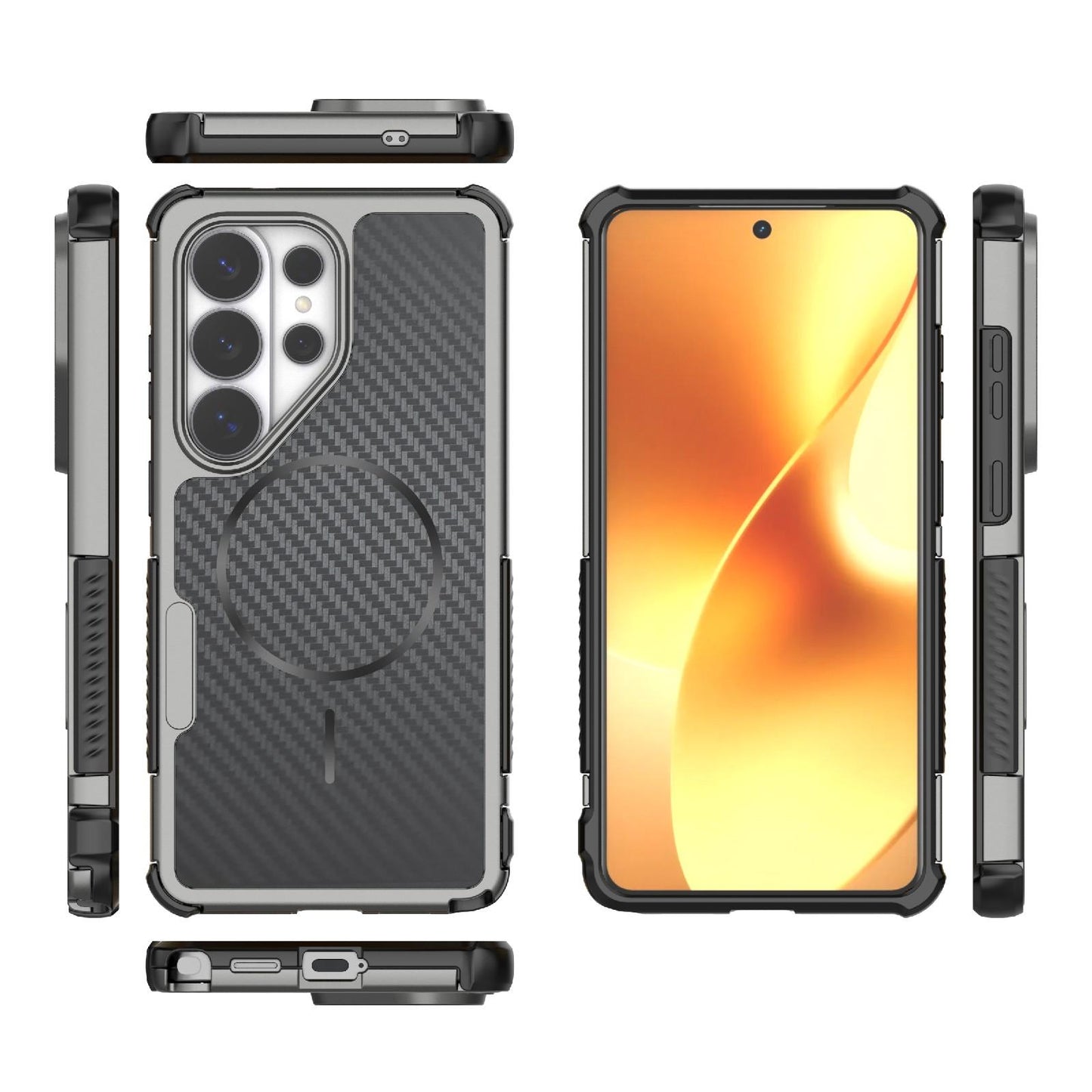 For Galaxy S26 Ultra 5G Rugged Carbon Fiber Texture Airbag Shockproof Magnetic Phone Case(Gray)