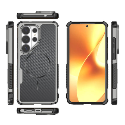 For Galaxy S26 Ultra 5G Rugged Carbon Fiber Texture Airbag Shockproof Magnetic Phone Case(Gray)