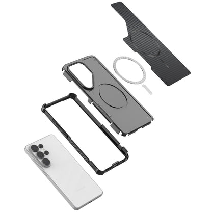 For Galaxy S26 Ultra 5G Rugged Carbon Fiber Texture Airbag Shockproof Magnetic Phone Case(Gray)