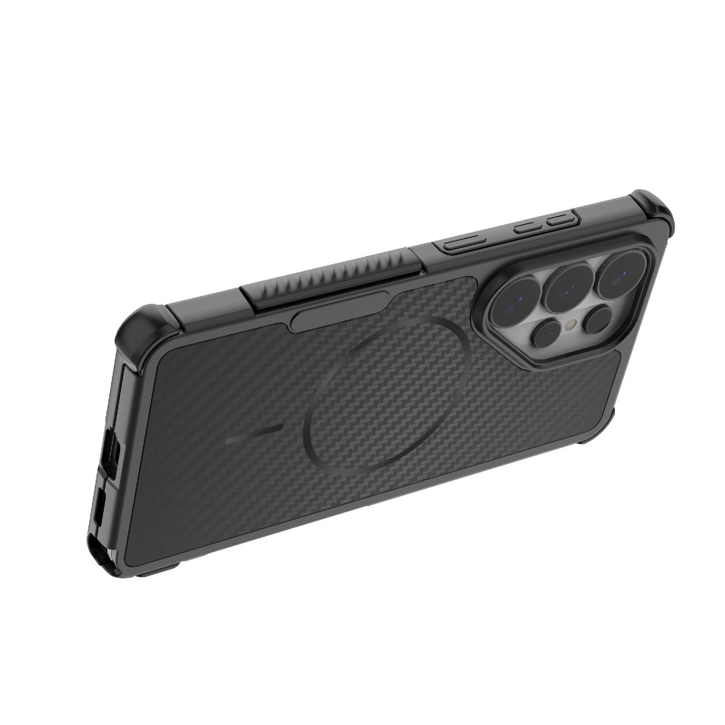 For Galaxy S26 Ultra 5G Rugged Carbon Fiber Texture Airbag Shockproof Magnetic Phone Case(Gray)
