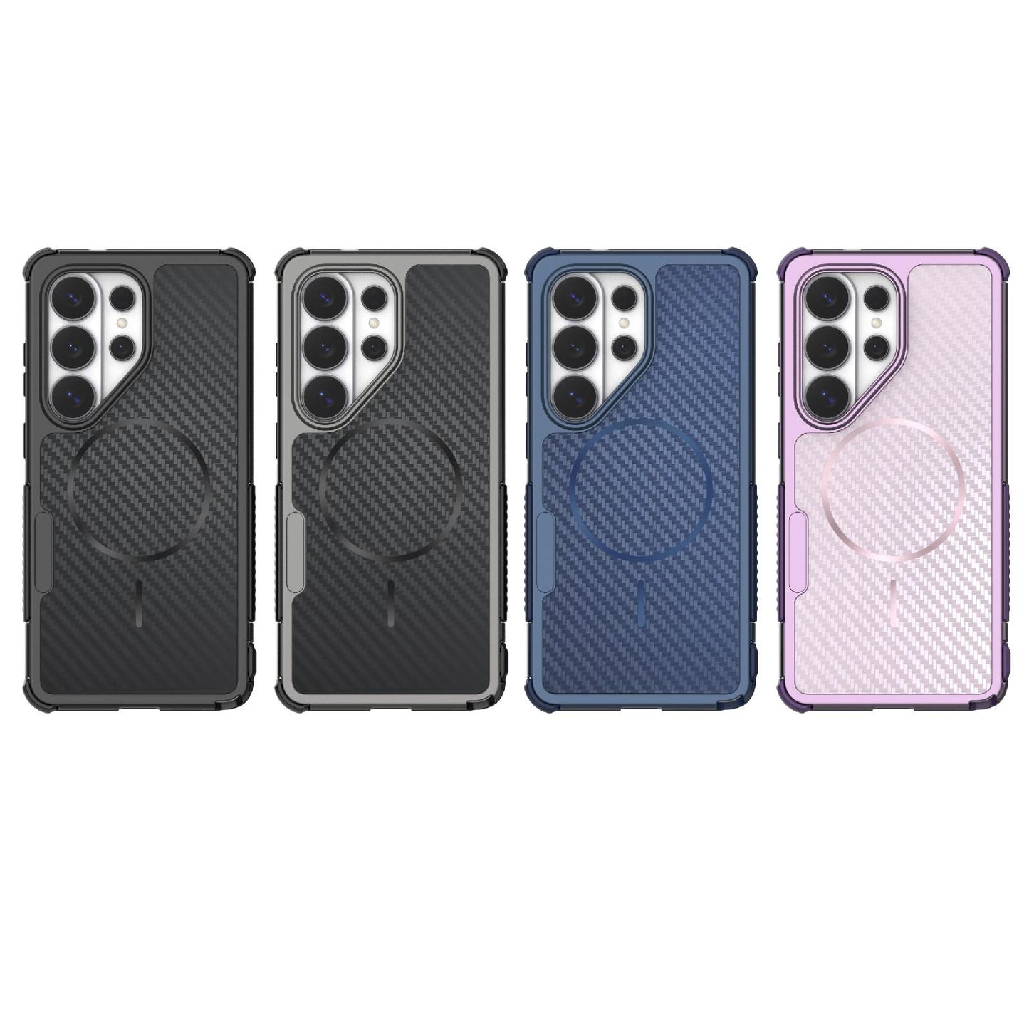 For Galaxy S26 Ultra 5G Rugged Carbon Fiber Texture Airbag Shockproof Magnetic Phone Case(Gray)