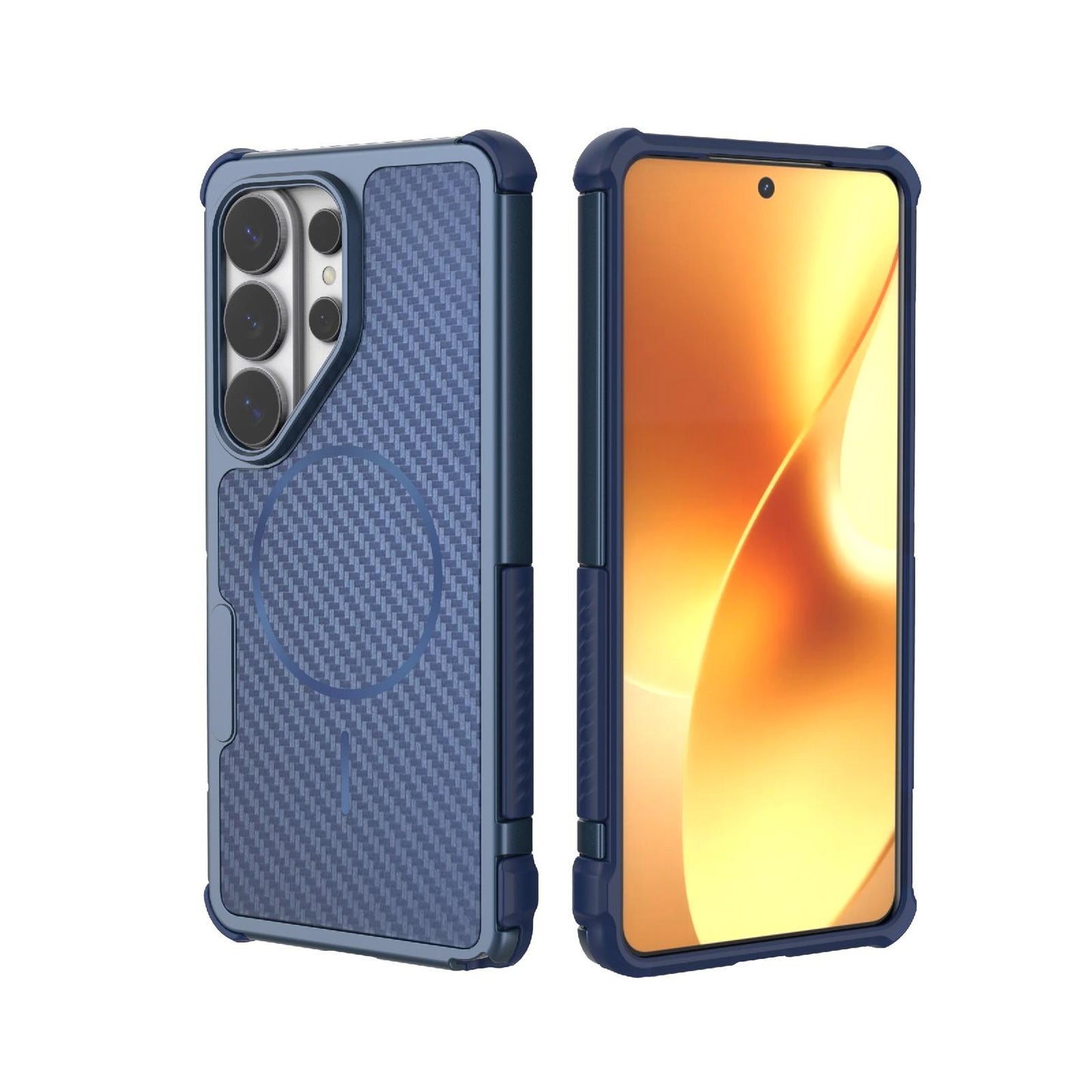 For Galaxy S26 Ultra 5G Rugged Carbon Fiber Texture Airbag Shockproof Magnetic Phone Case(Blue)