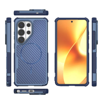 For Galaxy S26 Ultra 5G Rugged Carbon Fiber Texture Airbag Shockproof Magnetic Phone Case(Blue)