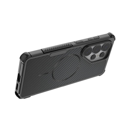 For Galaxy S26 Ultra 5G Rugged Carbon Fiber Texture Airbag Shockproof Magnetic Phone Case(Blue)