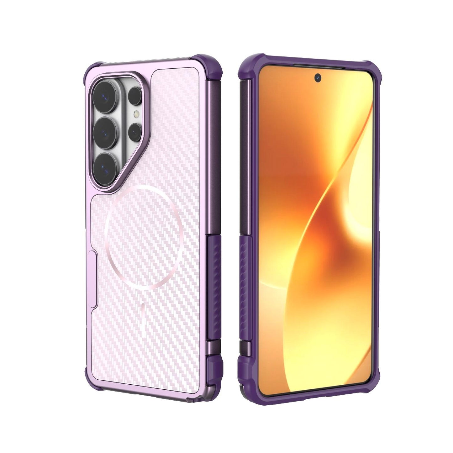 For Galaxy S26 Ultra 5G Rugged Carbon Fiber Texture Airbag Shockproof Magnetic Phone Case(Purple)