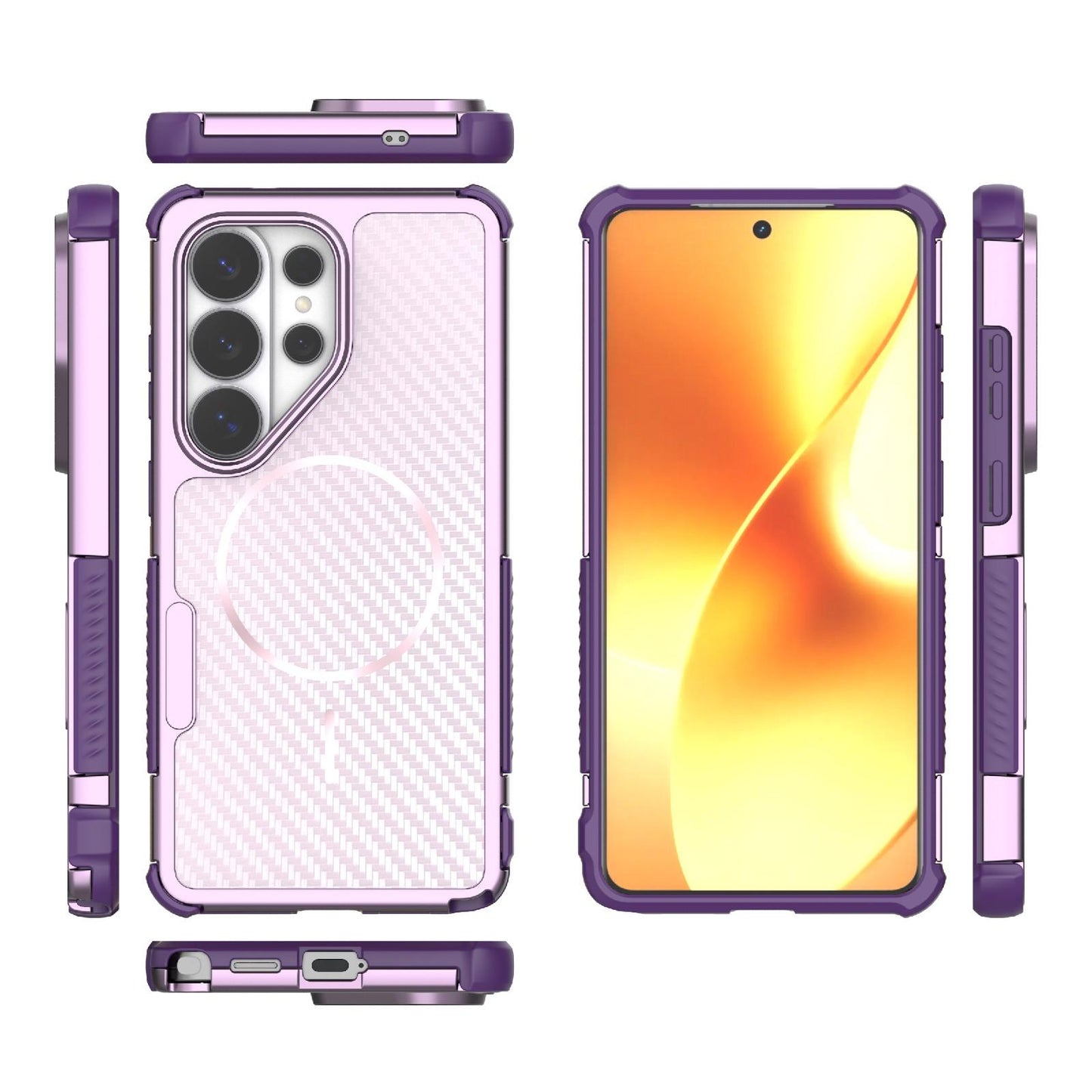 For Galaxy S26 Ultra 5G Rugged Carbon Fiber Texture Airbag Shockproof Magnetic Phone Case(Purple)