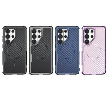 For Galaxy S26 Ultra 5G Rugged Carbon Fiber Texture Airbag Shockproof Magnetic Phone Case(Purple)