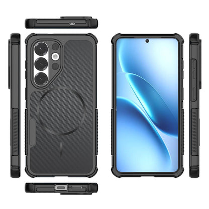 For Galaxy S26 5G Rugged Carbon Fiber Texture Airbag Shockproof Magnetic Phone Case(Black)